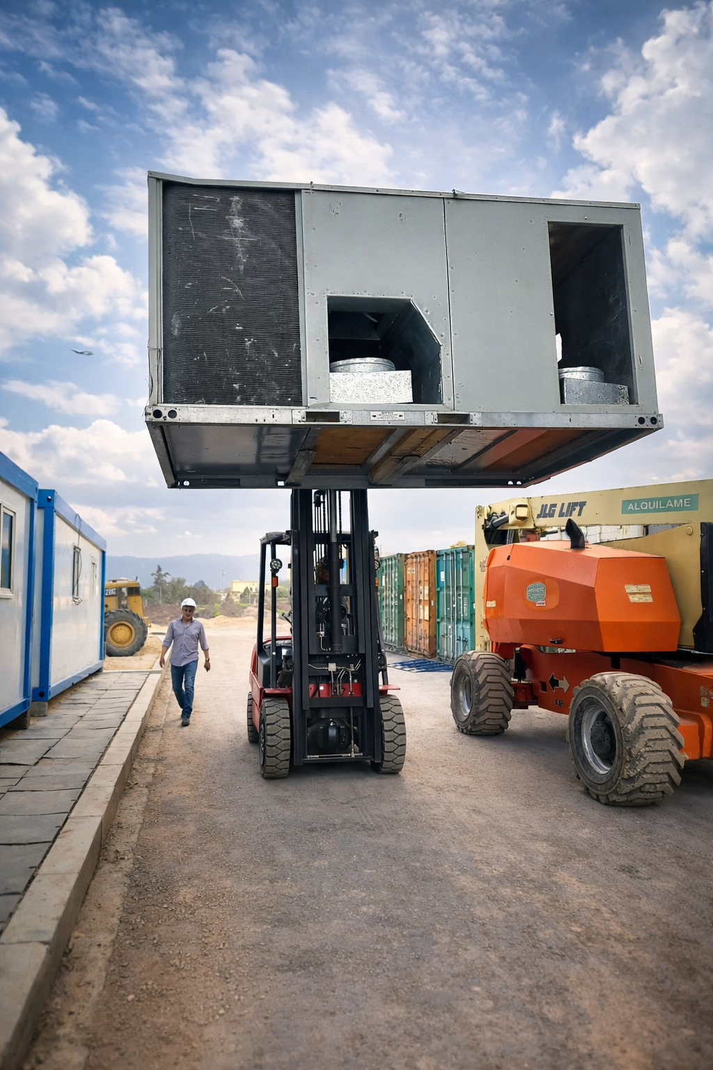 elevando el aire acondicionado en obra